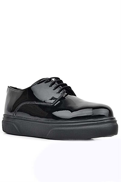 Rakerplus Derby Piele Veratică Piele Lacuită Neagră Talpă Neagră Pantofi Clasici Copii