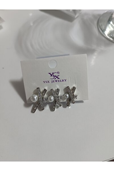 küpe 3 lü X figürlü kristal taşlı inci detaylı, sevgiliye hediye, arkadaşa hediye, özel günler