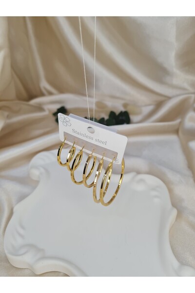 ZEYM COLLECTION Set of 6 Gold Color Stainless Steel Hoop Earrings - Hypoallergenic, Shiny and Stylish for Versatile Outfits