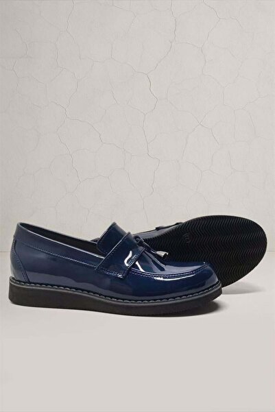 Rakerplus Navy Blue Patent Leather Loafer Children's School Shoes