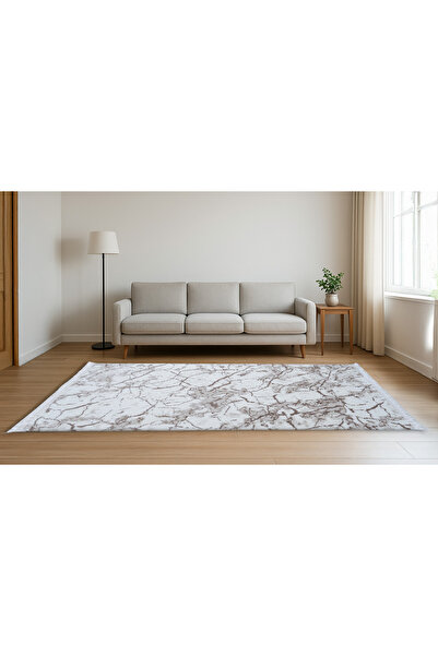 SERINA HOME Carpet Modern, White with Beige, Marble Pattern, Living Room, Bedroom, 150x230 cm