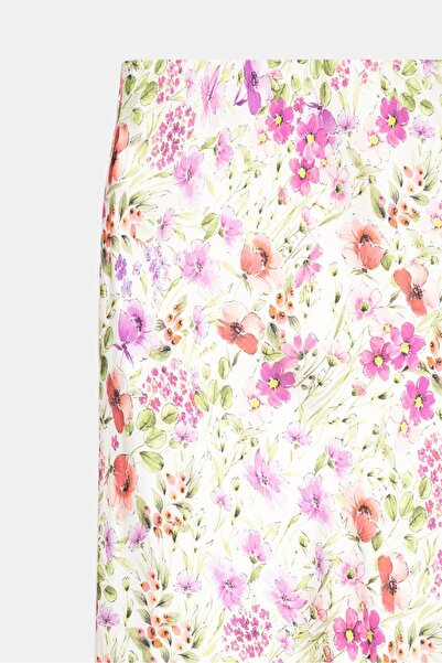 Saade Multicolored Floral Patterned Satin Maxi Length Woven Skirt