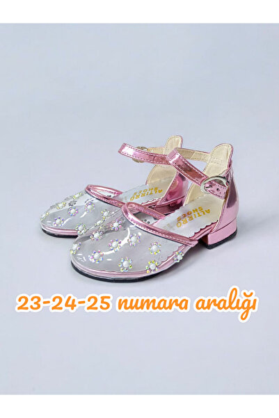 pediashoes KIZ ÇOCUK ŞEFFAF PEMBE RENK MİNİK TOPUKLU ABİYE AYAKKABI