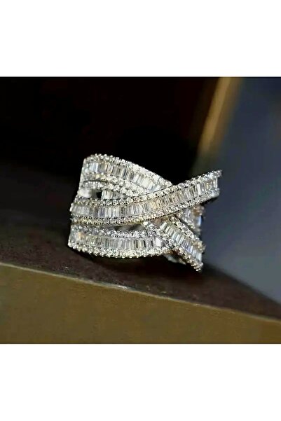 reyselstyle Gümüş Kaplama Zirkon Taşlı Lüks Çelik Yüzük