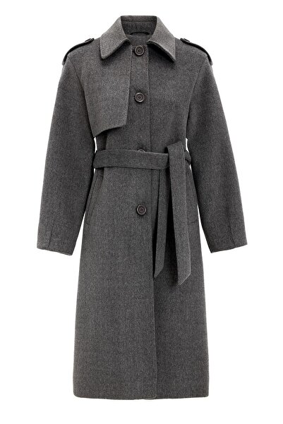 Olcay Shirt Collar Punto Stitching Detailed Premium Coat Gray 3125