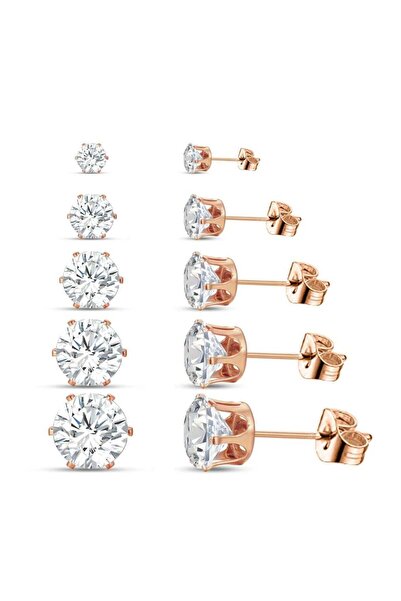 huitich طقم أقراط مرصعة بالزركونيا المكعبة مطلية بالنحاس، مكون من 5 أزواج