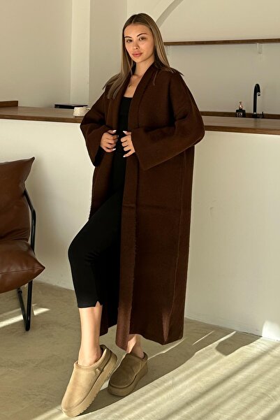 Olcay Oversize Thick Knitwear Long Cardigan Brown 8274