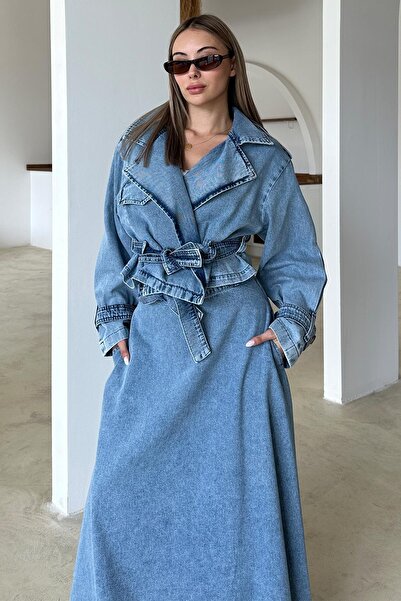 Olcay Crop-Jeansjacke mit Gürteldetail BLAU 8277