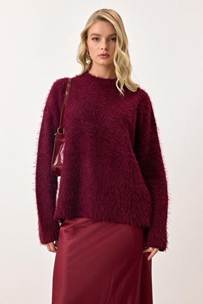 Olcay Oversize Furry Soft Sweater Bordo 8270