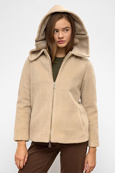 Olcay supradimensionat Palton cu cu glugă fermoare detașabile BEJ ÎNCHIS 3128