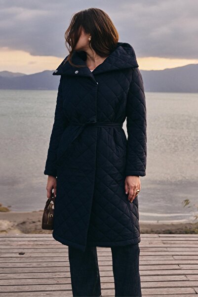 Olcay Знімний капюшон, відкидний комір, стьобана куртка LACİVERT 6792