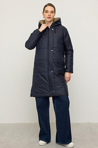Olcay Капюшонний гарні детальний капітоне пальто LACİVERT 6782