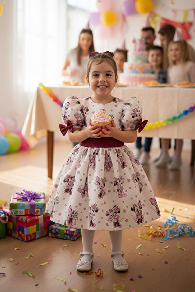 Mashotrend Minnie Mouse Kabarık Balon Kollu Organze Abiye - Minnie Kız Çocuk ...