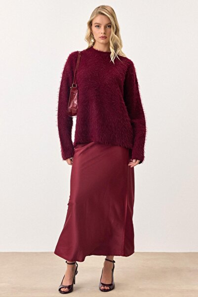 Olcay Oversize Furry Soft Sweater Bordo 8270