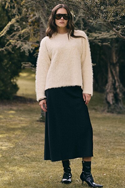 Olcay Oversize Furry Soft Sweater Cream 8270