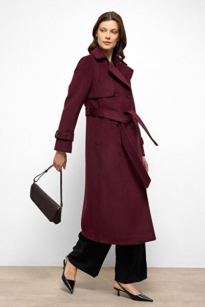 Olcay Double Breasted Coat with Cape Detail Mürdum 3091