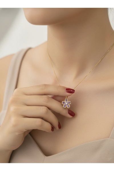 VELMORIA 316l Paslanmaz Çelik Mor Çiçek Kadın Kolye