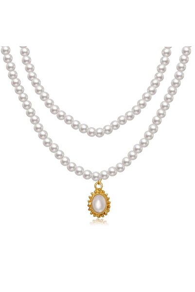 huitich Elegant Pearl Choker Necklace with Vintage Pendant