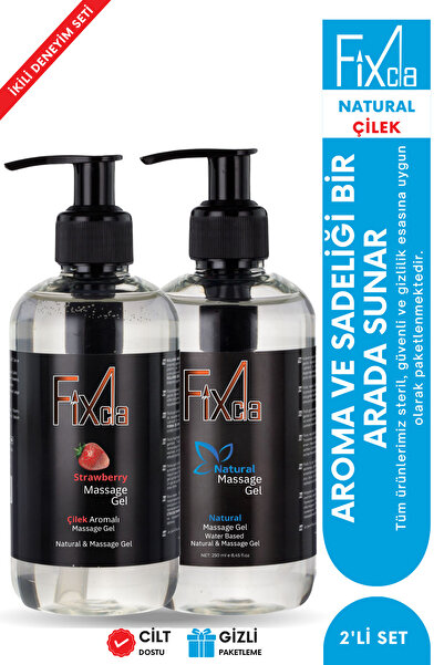 FixCla Natural & Çilek Aromalı Kayganlaştırıcı Jel Seti 250 ml x 2 – Su Bazlı...