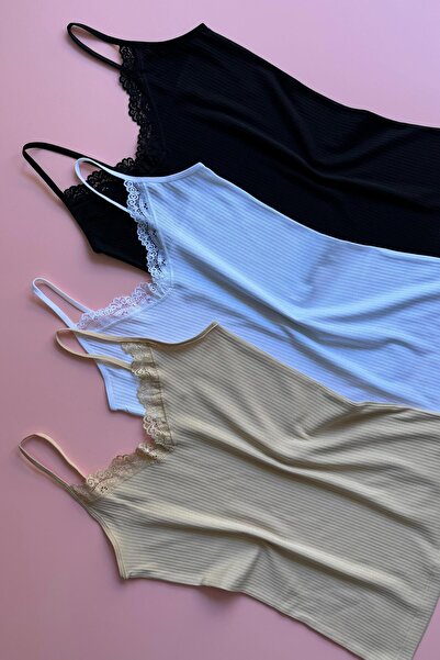 VicTroy لمسة الدانتيل |   3 قطع من الملابس الداخلية النسائية القطنية ذات الأربطة باللون الأسود والأبيض والبني 64E21