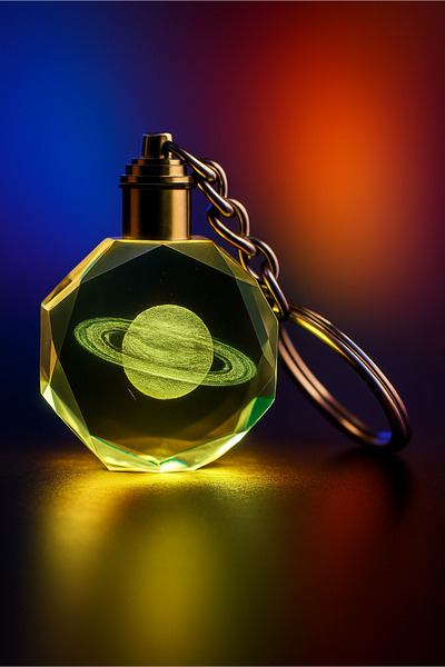 Deryal Hediyelik سلسلة مفاتيح كريستالية مضيئة بتصميم كوكب زحل هدية للحبيب