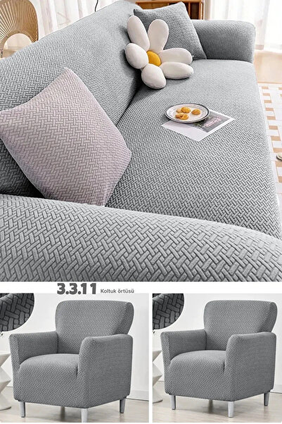 probak Tuğla Desen Koltuk Örtüsü Lastikli Kayma Yapmayan 3311 takım Çekyat Ka...