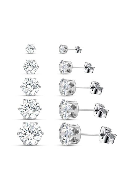 huitich طقم أقراط مرصعة بالزركونيا المكعبة مطلية بالفضة، مكون من 5 أزواج