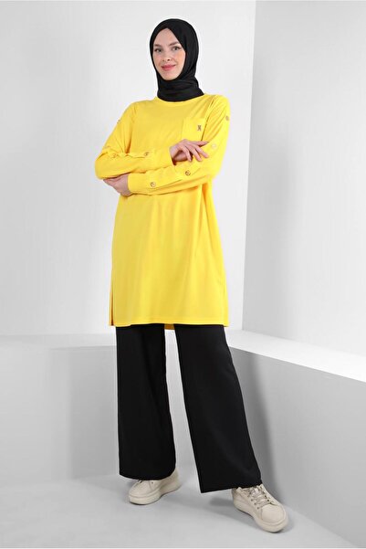 Alvina Pocketed Metal Accessory Tracksuit Tunik - 43885