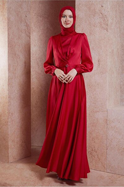 Alvina Satin Textured Belted Dress - 44556