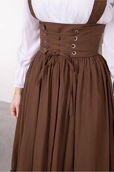 TRENDTESETTÜR Women's Brown Waist Tie Detail Salopet Dress t 60042