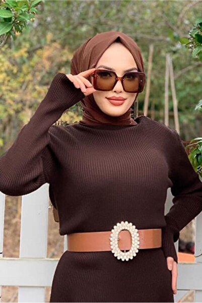 TRENDTESETTÜR Καφέ Κοτλέ Γυναικείο Πλεκτό Φόρεμα - T 0014