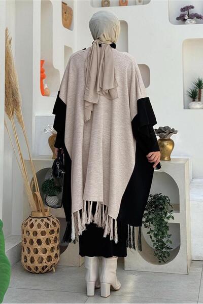 TRENDTESETTÜR Beige Knitwear Panco - Stone Tassel Detail, t 15021