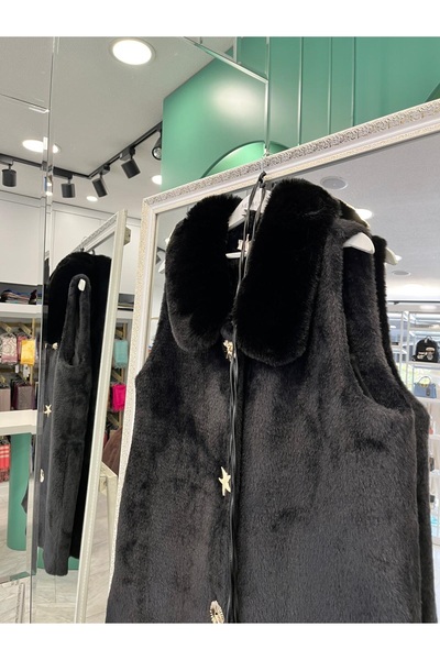 MERAM BUTİK Vatkatex Fur Angora Vest - Black - 1