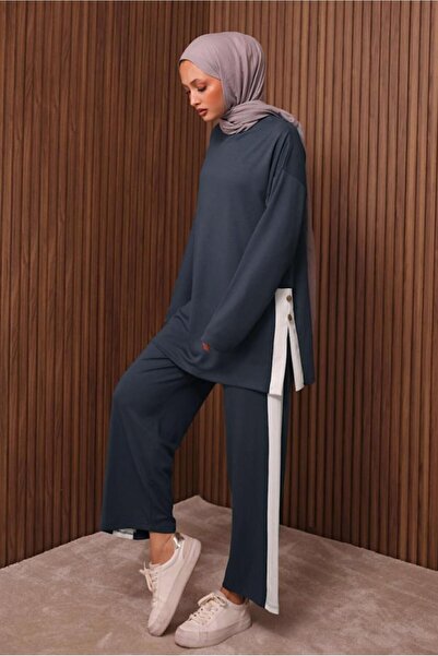 TRENDTESETTÜR Women's Gray (Anthracite) Striped Detail Pants Suit t 2135