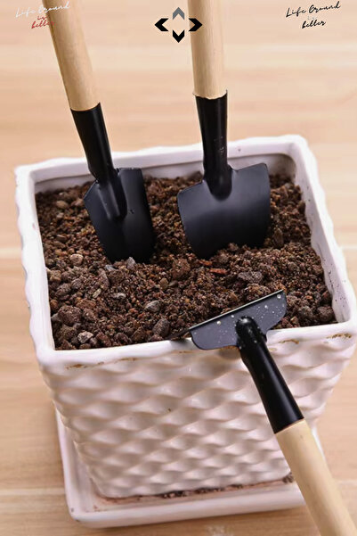 LİGROUND 3’lü Mini Bahçe Seti Kürek Tırmık Çapa El Aletleri Saksı, Balkon ve Çiçek Dikim Bahçe Malzemeleri