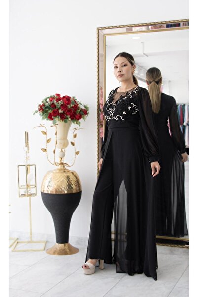 CAREZZA Marvella - Taş İşlemeli Tulum Abiye - Siyah