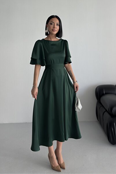 ALFUDO Moda Collection Rochie de seară din satin pentru femei Lisa, verde sma...