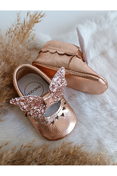 Hodore Alice Butterfly Stone Rose Genuine Leather Baby Moccasins