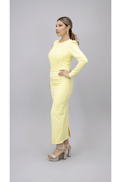 CAREZZA Mimosa - İşlemeli Kalem Abiye - Tereyağ Sarısı