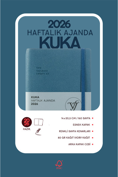 Victoria's Journals Kuka 2026 Weekly Agenda A5 (14X21Cm) Flexible Cover Ivory 80Gr.