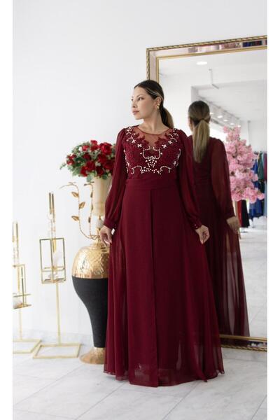 CAREZZA Marvella - Taş İşlemeli Tulum Abiye - Bordo