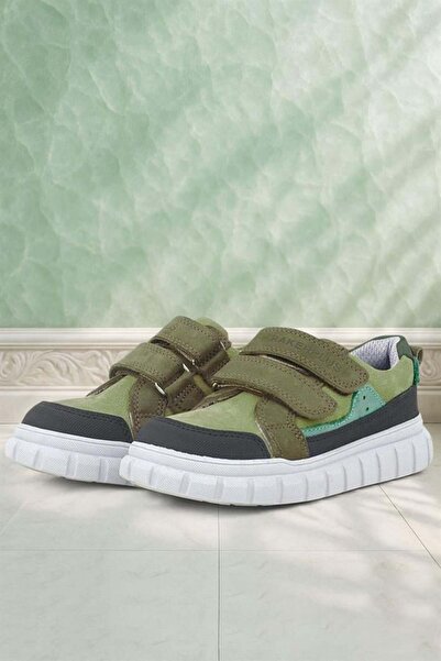 Rakerplus Pantofi de școală pentru copii, piele naturală, verde, cu velcro