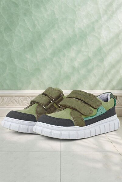 Rakerplus Pantofi de școală pentru copii, piele naturală, verde, cu velcro