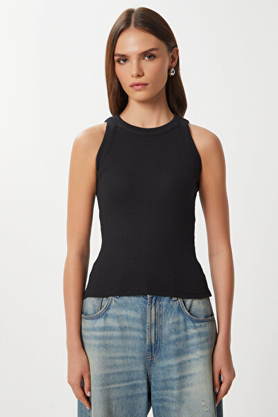 Lovelyİstanbul 3-Pack Ribbed Knitted Undershirt Len0035 Black White Biscuit