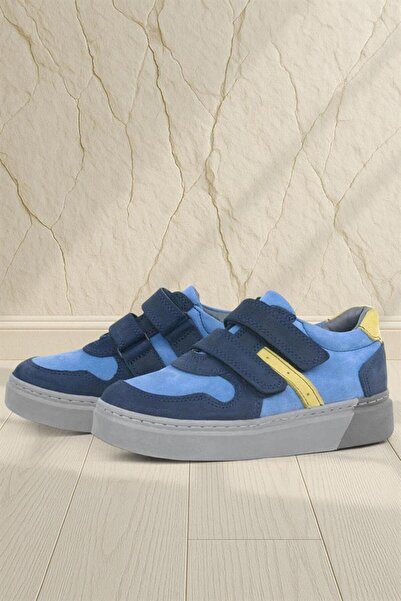 Rakerplus Pantofi sport pentru băieți din piele naturală bleumarin cu velcro