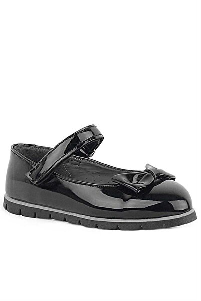Rakerplus Black Patent Leather Bow and Velcro Girls' Ballerinas