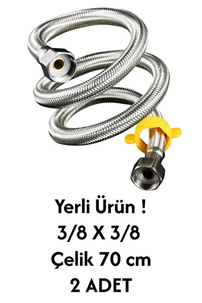 Plodna House 2 ADET 70 Cm Paslanmaz Çelik Örgülü Flex Hortum – 3/8"x3/8" Kloz...