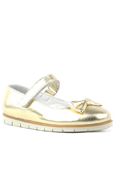 Rakerplus Balerini pentru fete din piele naturală cu fundă aurie cu velcro