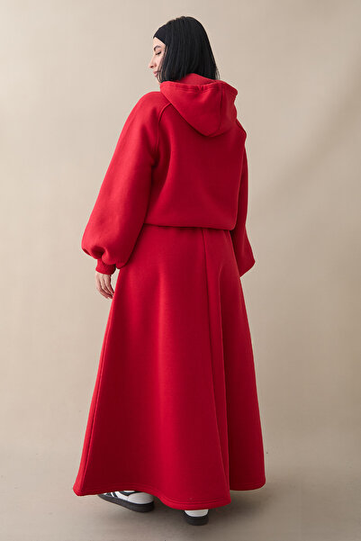 InStyle Red Suit with Balloon Sleeve Sweat Skirt