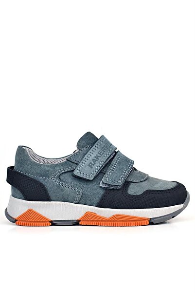 Rakerplus Hakiki Deri Koyu Gri Çocuk Cırtlı Sneakers Spor Ayakkabı